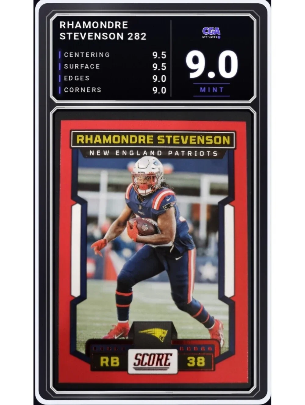 2023 Panini Score Red #282 Rhamondre Stevenson Patriots - CGA 9.0 Digital Grade